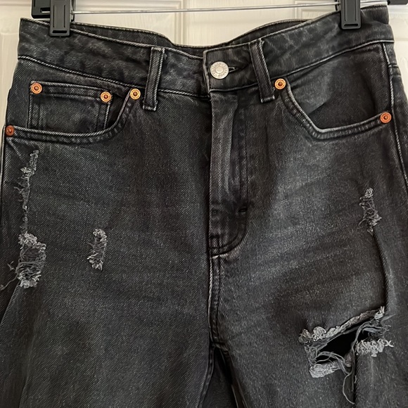 Topshop High-Waisted Straight Legged Distressed Black Denim - Size W28 - Picture 2 of 5